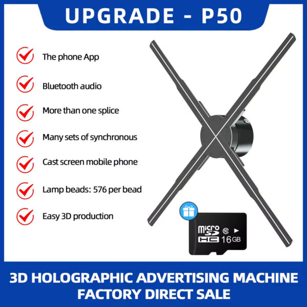 50cm Wifi Holographic Fan 3D Advertising Machine 576 LED Sign Neon Smart HD Player Support Video Picture Logo Holographic Light - Image 3