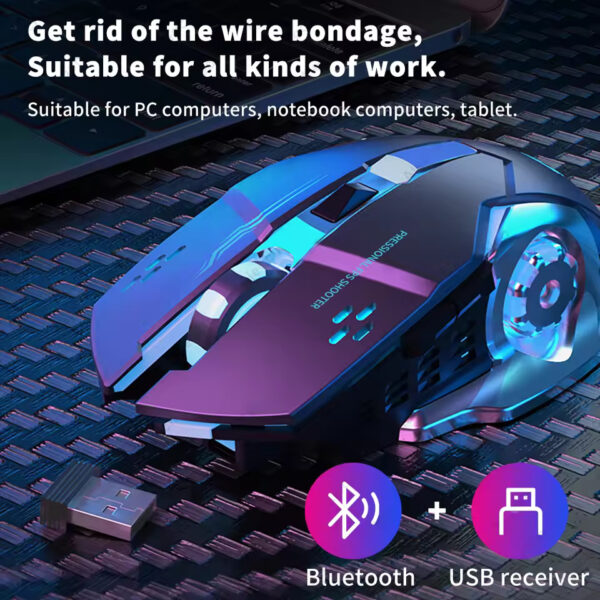 Rechargeable Wireless Gaming Mouse – Silent Bluetooth & USB | Mechanical E-Sports Mouse with Backlight for PC & Laptop - Image 5