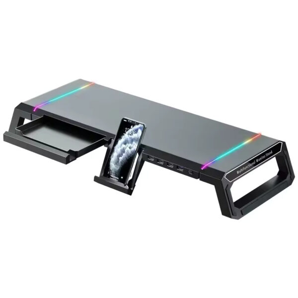 Aluminum PC Monitor Stand – 4 USB Ports with USB 3.0 Fast Charging & Keyboard Storage | Space-Saving Laptop Stand - Image 2