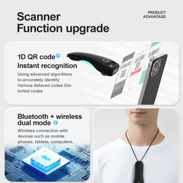 Mini 2D Barcode Scanner – Wireless Bluetooth & 2.4G | Pocket QR Code Reader for iOS, Android, PC & Mobile Payments - Image 2