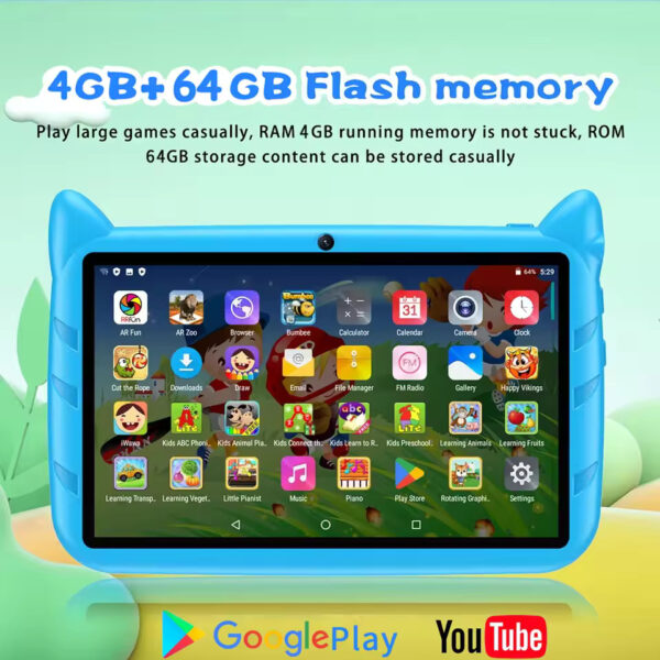 BDF 7" Kids Tablet – Android 13, 4GB RAM, 64GB ROM, 1TB Expandable, 5G WiFi, Dual Camera & 4000mAh Battery | Perfect Gift for Children! - Image 2