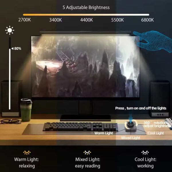 LED Monitor Light Bar – 44cm RGB Screen Hanging Lamp for Work, Study & Gaming | Dimmable Eye-Care Desk Lighting - Image 3